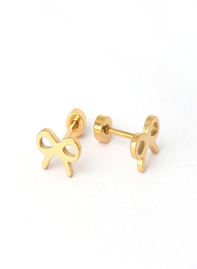 NURTUREBLOOM, Hypoallergenic 18K Gold Plated Surgical Steel Earrings with Screw-On Flat Backs, 1 pair, Style: Bow - Image 1